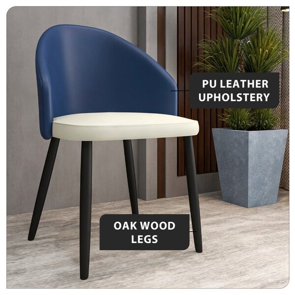 Leisuremod Paradiso Collection Modern Dining Seat in Blue with White Seat, 4PK - PC50BUW4