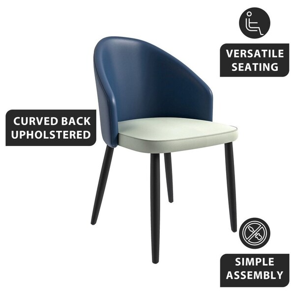 Leisuremod Paradiso Collection Modern Dining Seat in Blue with White Seat, 4PK - PC50BUW4