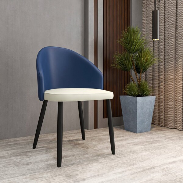 Leisuremod Paradiso Collection Modern Dining Seat in Blue with White Seat, 4PK - PC50BUW4