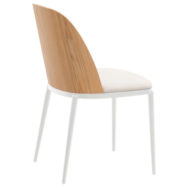 Leisuremod Tule Dining Chair with Velvet Seat & White Steel Frame, Natural Wood/Beige, 4PK - TWCNW18BG4
