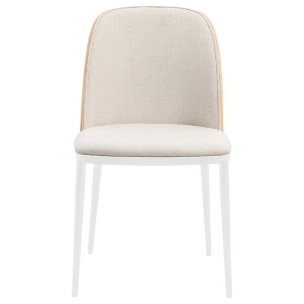 Leisuremod Tule Dining Chair with Velvet Seat & White Steel Frame, Natural Wood/Beige, 4PK - TWCNW18BG4