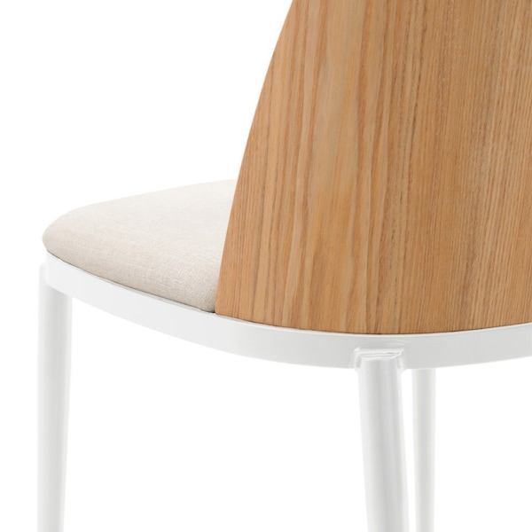 Leisuremod Tule Dining Chair with Velvet Seat & White Steel Frame, Natural Wood/Beige, 4PK - TWCNW18BG4