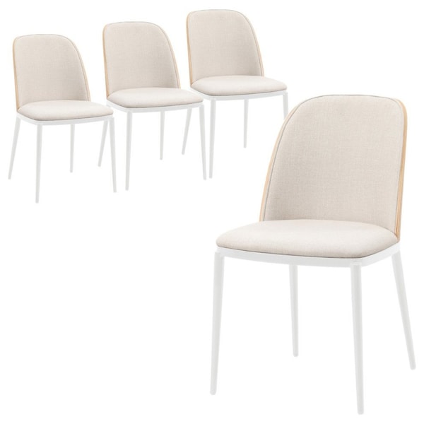 Leisuremod Tule Dining Chair with Velvet Seat & White Steel Frame, Natural Wood/Beige, 4PK - TWCNW18BG4