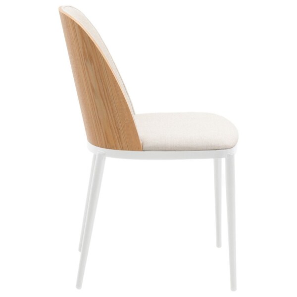 Leisuremod Tule Dining Chair with Velvet Seat & White Steel Frame, Natural Wood/Beige, 4PK - TWCNW18BG4
