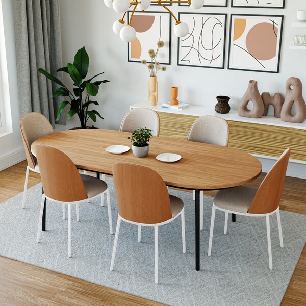 Leisuremod Tule Dining Chair with Velvet Seat & White Steel Frame, Natural Wood/Beige, 4PK - TWCNW18BG4