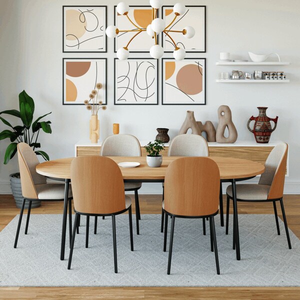 Leisuremod Tule Dining Side Chair with Velvet Seat and Steel Frame, Natural Wood/Beige, 4PK - TCNW18BG4