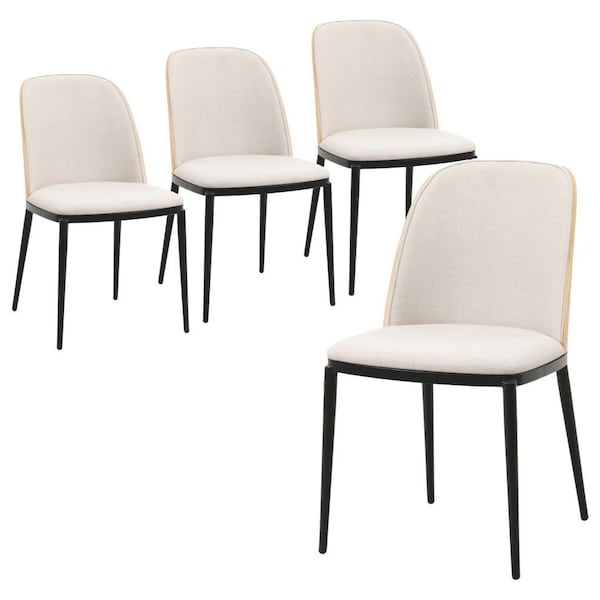 Leisuremod Tule Dining Side Chair with Velvet Seat and Steel Frame, Natural Wood/Beige, 4PK - TCNW18BG4