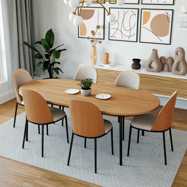Leisuremod Tule Dining Side Chair with Velvet Seat and Steel Frame, Natural Wood/Beige, 4PK - TCNW18BG4