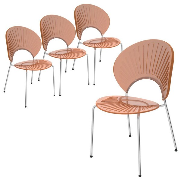 Leisuremod Opulent Modern Plastic Dining Side Chair with Chrome Metal Legs in Amber, 4PK - OC20A4