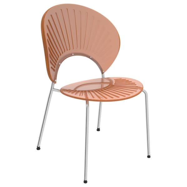 Leisuremod Opulent Modern Plastic Dining Side Chair with Chrome Metal Legs in Amber, 4PK - OC20A4