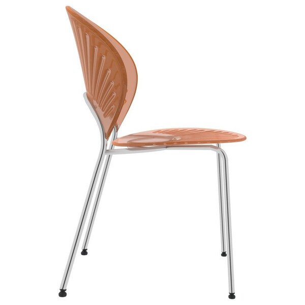 Leisuremod Opulent Modern Plastic Dining Side Chair with Chrome Metal Legs in Amber, 4PK - OC20A4