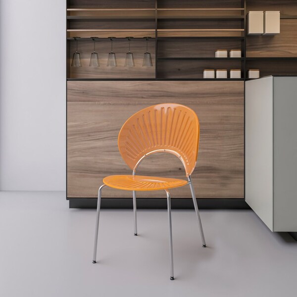 Leisuremod Opulent Modern Plastic Dining Side Chair with Chrome Metal Legs in Amber, 4PK - OC20A4