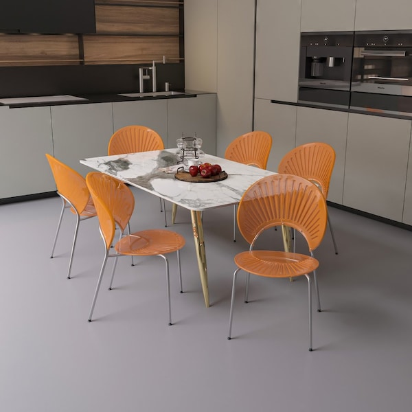 Leisuremod Opulent Modern Plastic Dining Side Chair with Chrome Metal Legs in Amber, 4PK - OC20A4