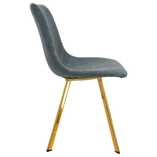 Leisuremod Markley Modern Leather Dining Chair with Gold Legs, Peacock Blue, 4PK - MCG18BU4