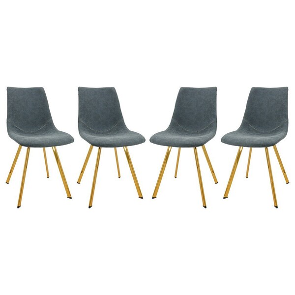 Leisuremod Markley Modern Leather Dining Chair with Gold Legs, Peacock Blue, 4PK - MCG18BU4
