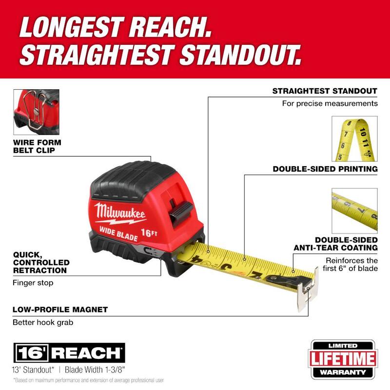 Milwaukee 16ft Wide Blade Magnetic Tape Measure - 48-22-1216M