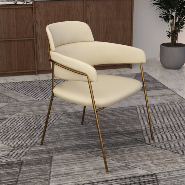 Leisuremod Axis Collection Modern Gold Dining Chair in Beige, 2PK - ACG22BG2