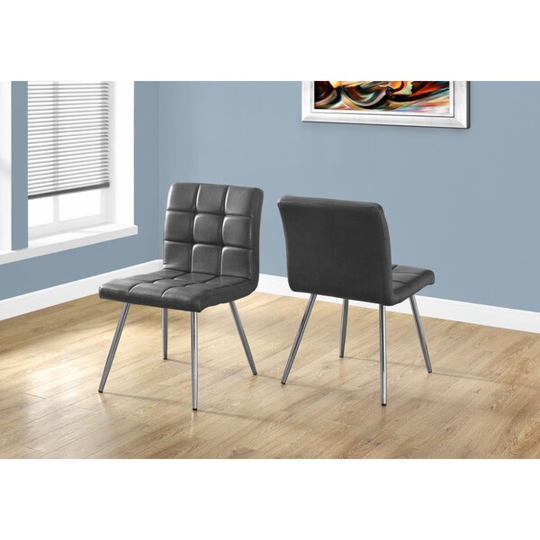 Homeroots 31.5 in. Grey Leather Look, Foam, Polyurethane & Chrome Metal Dining Chairs, 2PK - 332599