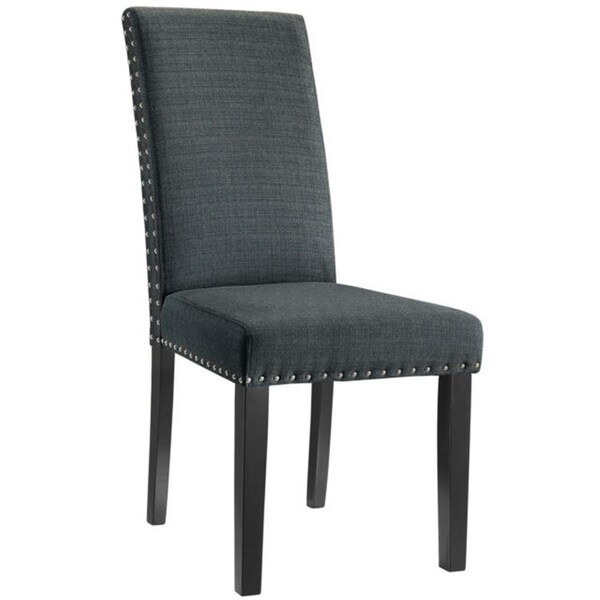 Primewir Parcel Dining Chair, Gray Fabric with Nailhead Trim on Wood Legs - EEI-1384-GRY