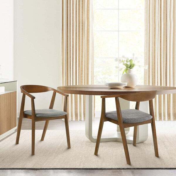 Armen Living Santana Wood Dining Chair in Walnut Finish with Charcoal Fabric - Set of 2 - LCSACHWACH
