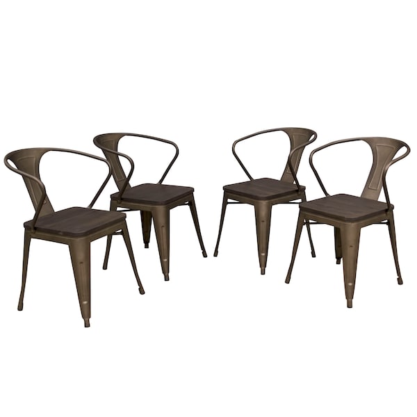 Amerihome Loft Rustic Gunmetal Metal Dining Chair With Wood Seat, PK4 - DCHAIRSWT