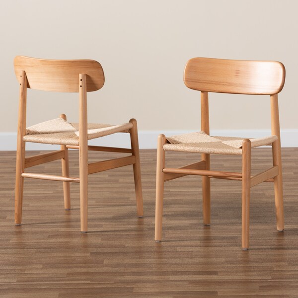 Baxton Studio Raheem Mid-Century Brown Hemp and Wood Dining Chair Set PR - 195-2PC-12391-ZORO