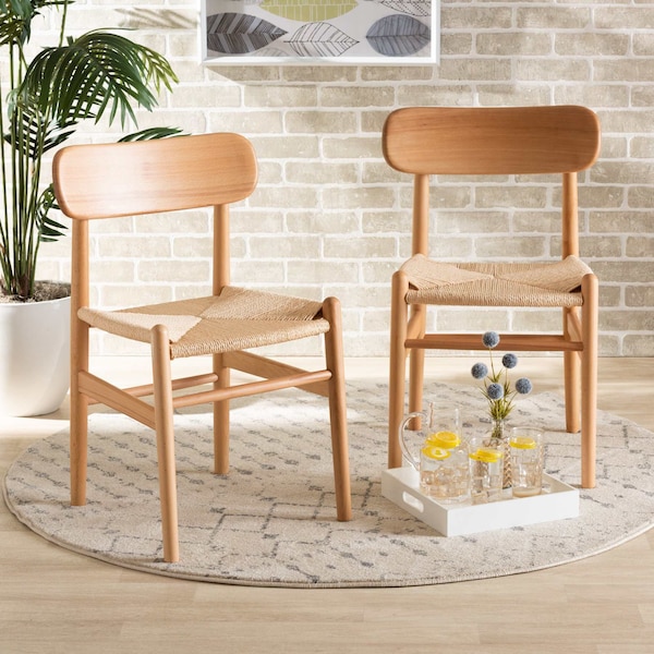 Baxton Studio Raheem Mid-Century Brown Hemp and Wood Dining Chair Set PR - 195-2PC-12391-ZORO