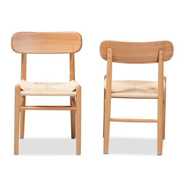 Baxton Studio Raheem Mid-Century Brown Hemp and Wood Dining Chair Set PR - 195-2PC-12391-ZORO