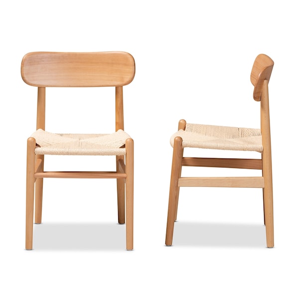 Baxton Studio Raheem Mid-Century Brown Hemp and Wood Dining Chair Set PR - 195-2PC-12391-ZORO