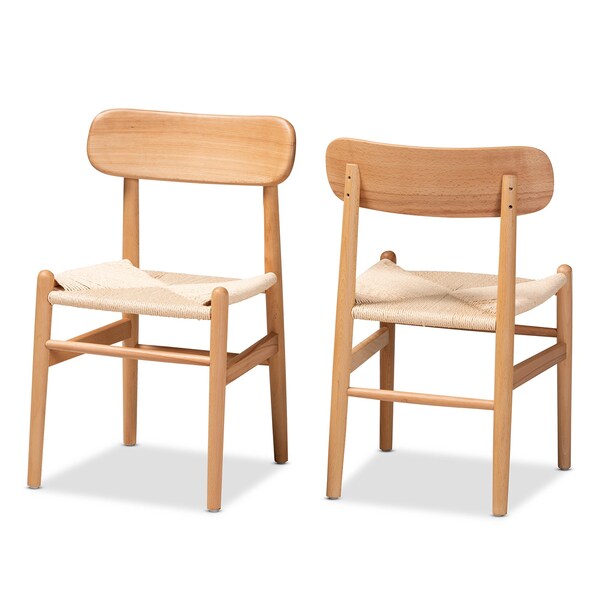 Baxton Studio Raheem Mid-Century Brown Hemp and Wood Dining Chair Set PR - 195-2PC-12391-ZORO