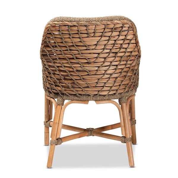 Baxton Studio Kyle Modern Bohemian Natural Brown Woven Rattan Dining Arm Chair with Cushion - 212-12804-ZORO