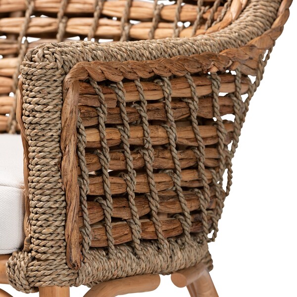 Baxton Studio Kyle Modern Bohemian Natural Brown Woven Rattan Dining Arm Chair with Cushion - 212-12804-ZORO