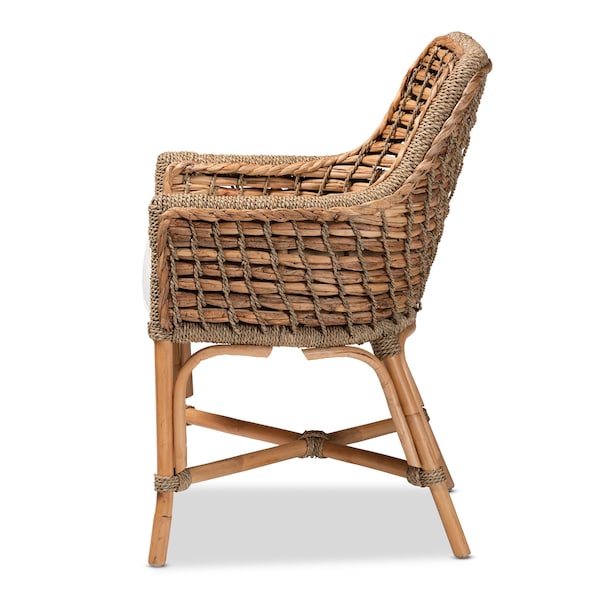 Baxton Studio Kyle Modern Bohemian Natural Brown Woven Rattan Dining Arm Chair with Cushion - 212-12804-ZORO