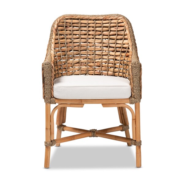 Baxton Studio Kyle Modern Bohemian Natural Brown Woven Rattan Dining Arm Chair with Cushion - 212-12804-ZORO