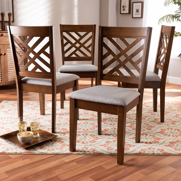 Baxton Studio Caron Grey Upholstered Walnut Wood 4-Piece Dining Chair Set - 161-9881