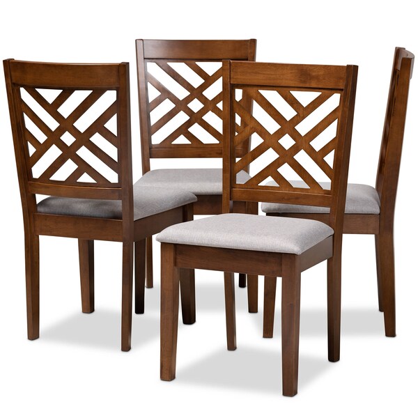 Baxton Studio Caron Grey Upholstered Walnut Wood 4-Piece Dining Chair Set - 161-9881