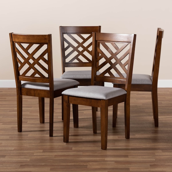 Baxton Studio Caron Grey Upholstered Walnut Wood 4-Piece Dining Chair Set - 161-9881