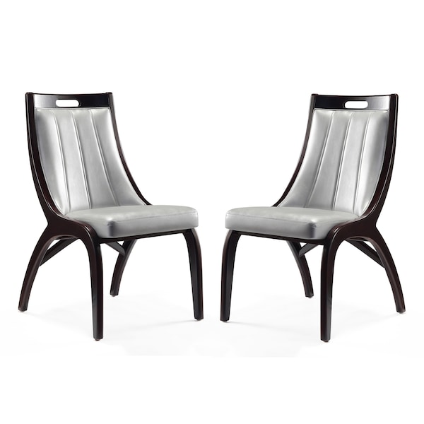 Manhattan Comfort Danube Leatherette Dining Chair  , Set of 2 in Silver - DC024-SV