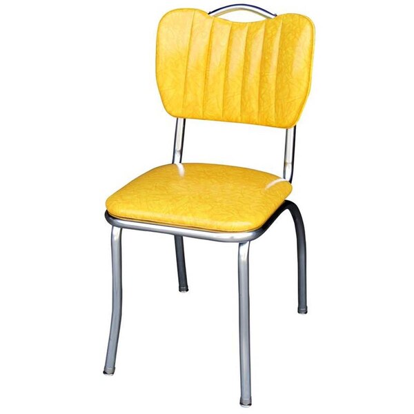 Richardson Seating Corp Richardson Seating Corp 4160CIY 4160 Handle Back Diner Chair -Cracked Ice Yellow-  with Single Tone Channel Back and 1 in. Pulled Seat  - Chrome - 4160CIY