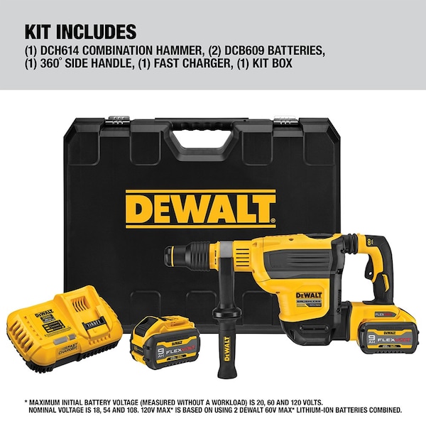 Dewalt 60V MAX* 1-3/4 in. Brushless Cordless SDS MAX Combination Rotary Hammer Kit - DCH614X2