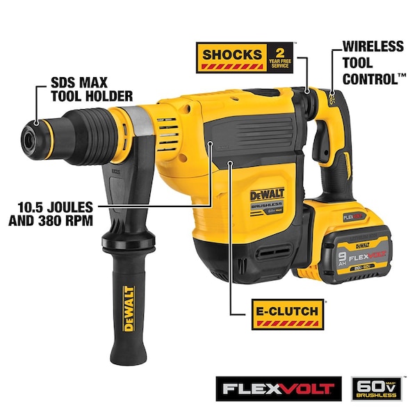 Dewalt 60V MAX* 1-3/4 in. Brushless Cordless SDS MAX Combination Rotary Hammer Kit - DCH614X2