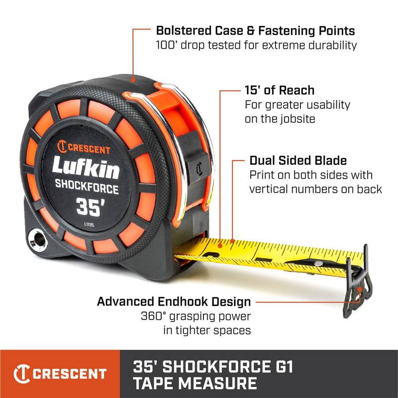Crescent Lufkin 1-3/16 in. x 35 ft. Shockforce G1 Dual-Sided Tape Measure - L1135-02