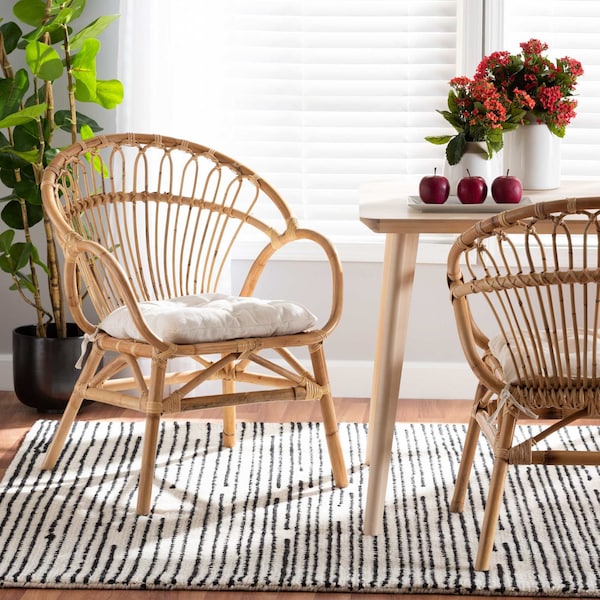 Baxton Studio Benicia Modern Bohemian Natural Brown Rattan Dining Chair - 210-12704