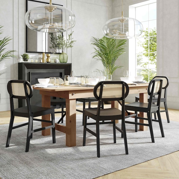 Flash Furniture Jacob Cane Rattan Dining and Event Chairs w/Solid Wood Frame and Seat, Natural/Black, 2PK - SK-220902-NATBLK-GG