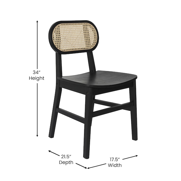 Flash Furniture Jacob Cane Rattan Dining and Event Chairs w/Solid Wood Frame and Seat, Natural/Black, 2PK - SK-220902-NATBLK-GG
