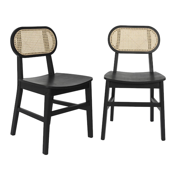 Flash Furniture Jacob Cane Rattan Dining and Event Chairs w/Solid Wood Frame and Seat, Natural/Black, 2PK - SK-220902-NATBLK-GG