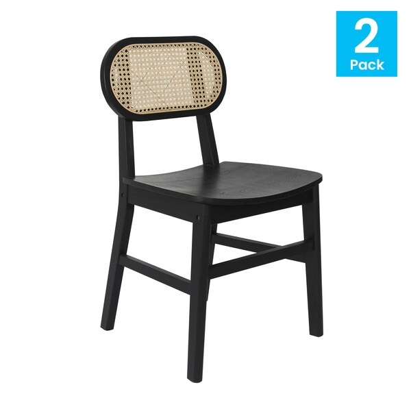 Flash Furniture Jacob Cane Rattan Dining and Event Chairs w/Solid Wood Frame and Seat, Natural/Black, 2PK - SK-220902-NATBLK-GG