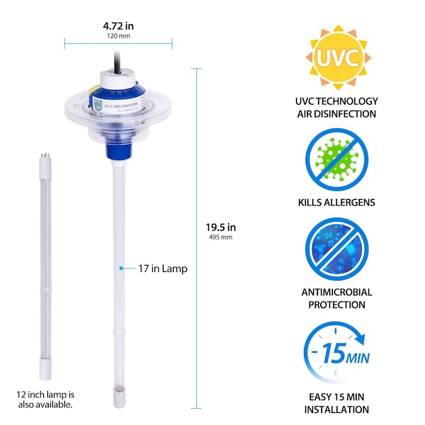 Bio Shield UV-C Air Sanitizer System, Cleans Air of Bacteria, Germs, Mold and Allergens - 50-BUVAS-E