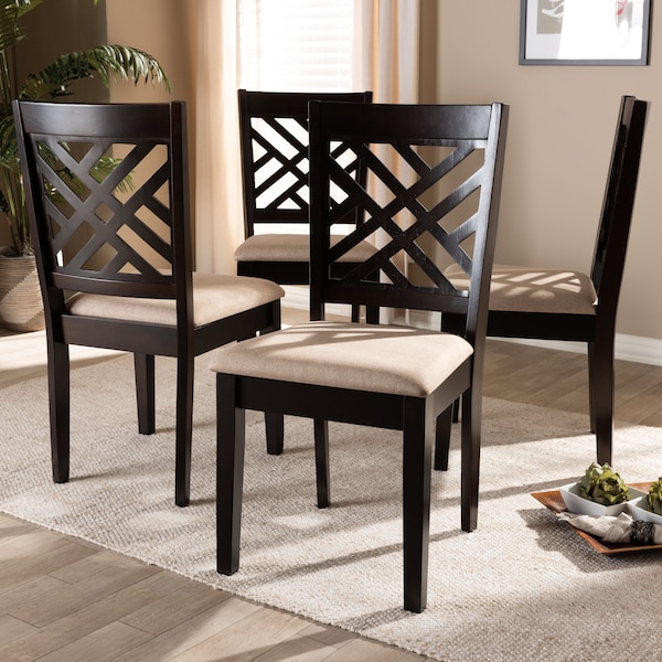 Baxton Studio Caron Sand Upholstered Espresso Brown Finished Wood Dining Chair, PK4 - 153-9401