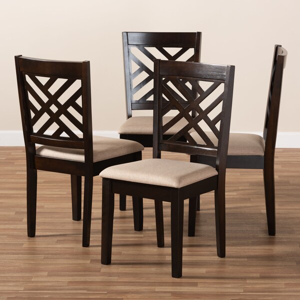 Baxton Studio Caron Sand Upholstered Espresso Brown Finished Wood Dining Chair, PK4 - 153-9401